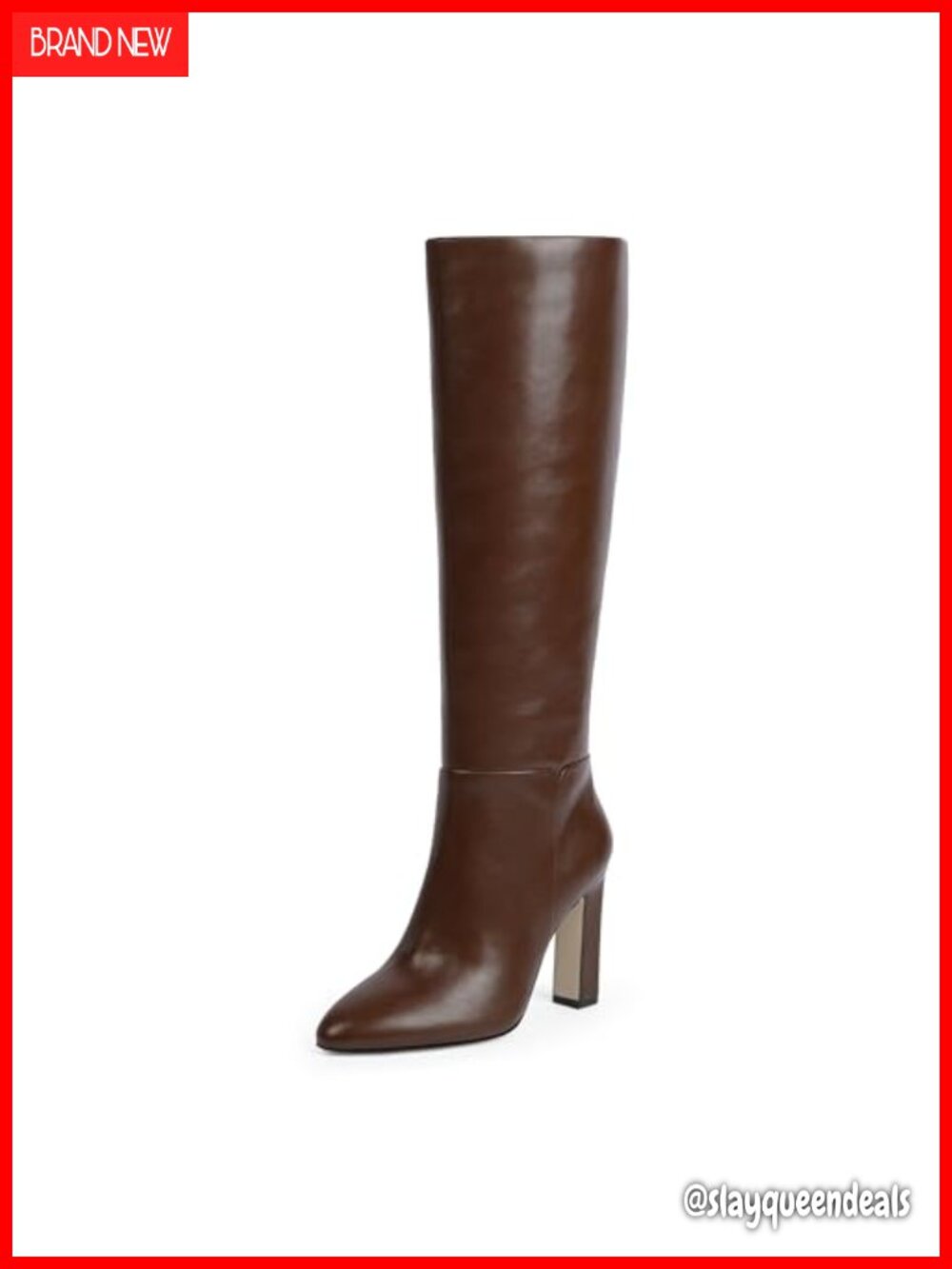Women's Knee High Boots Almond Toe Chunky Block High Heel Faux Leather